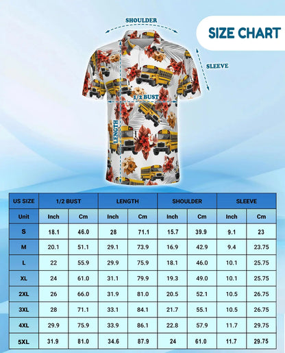 Yellow School Bus 3D Polo Shirt for Men, Summer Hawaiian | Azhawaiian