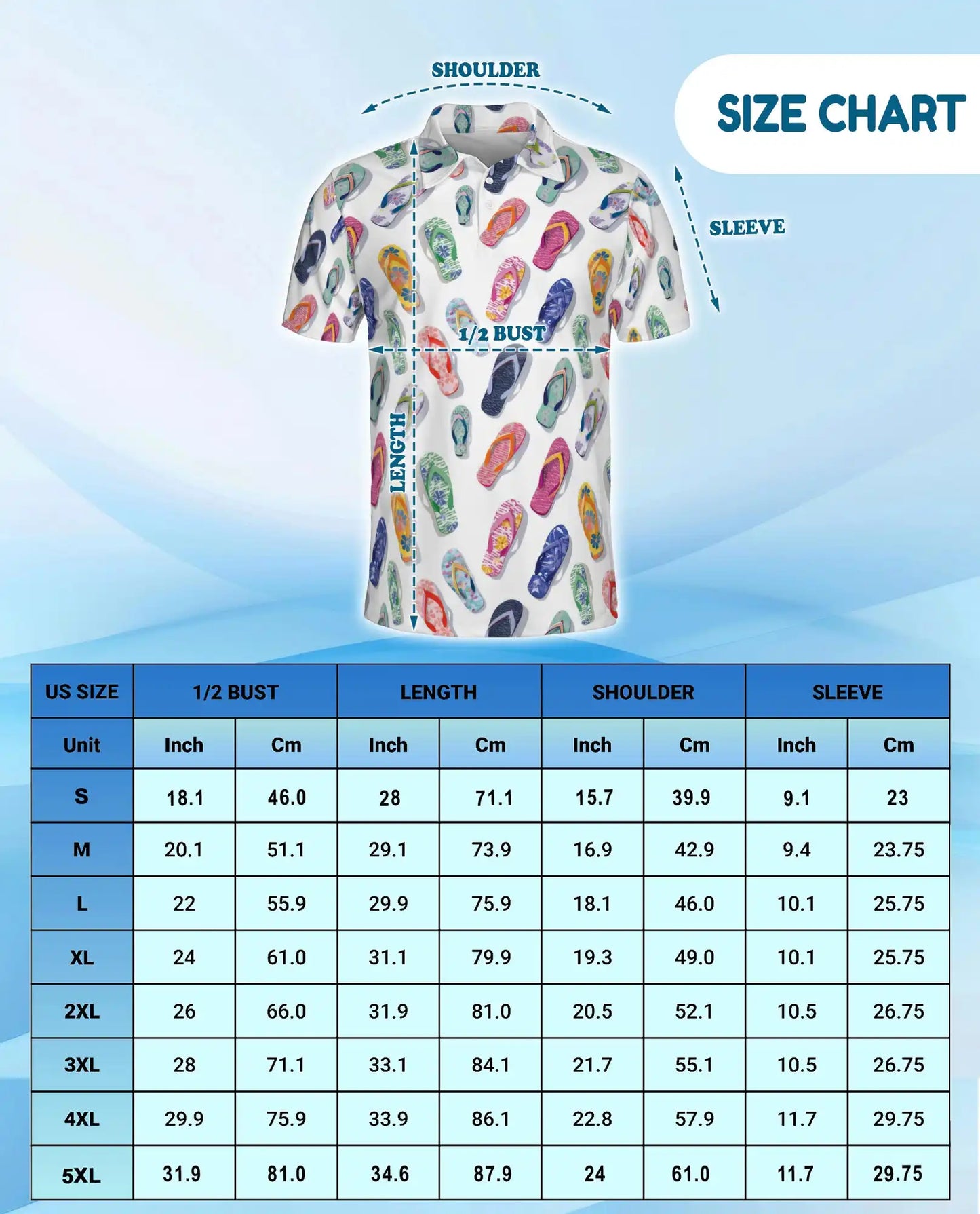Colorful Flip-Flop Polo Shirt for Men, Summer Beach 3D Print | Azhawaiian