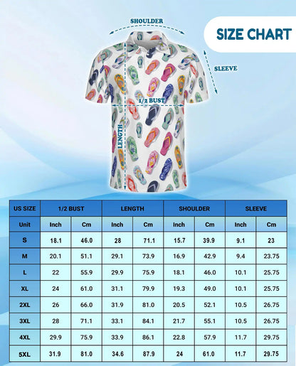 Colorful Flip-Flop Polo Shirt for Men, Summer Beach 3D Print | Azhawaiian
