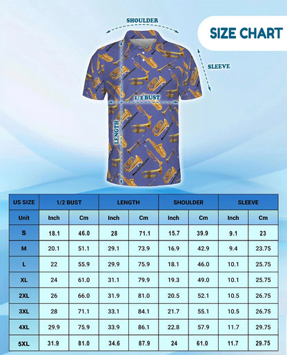Musical Instruments Polo Shirt for Men-Print  Saxophone Trumpet | Azhawaiian