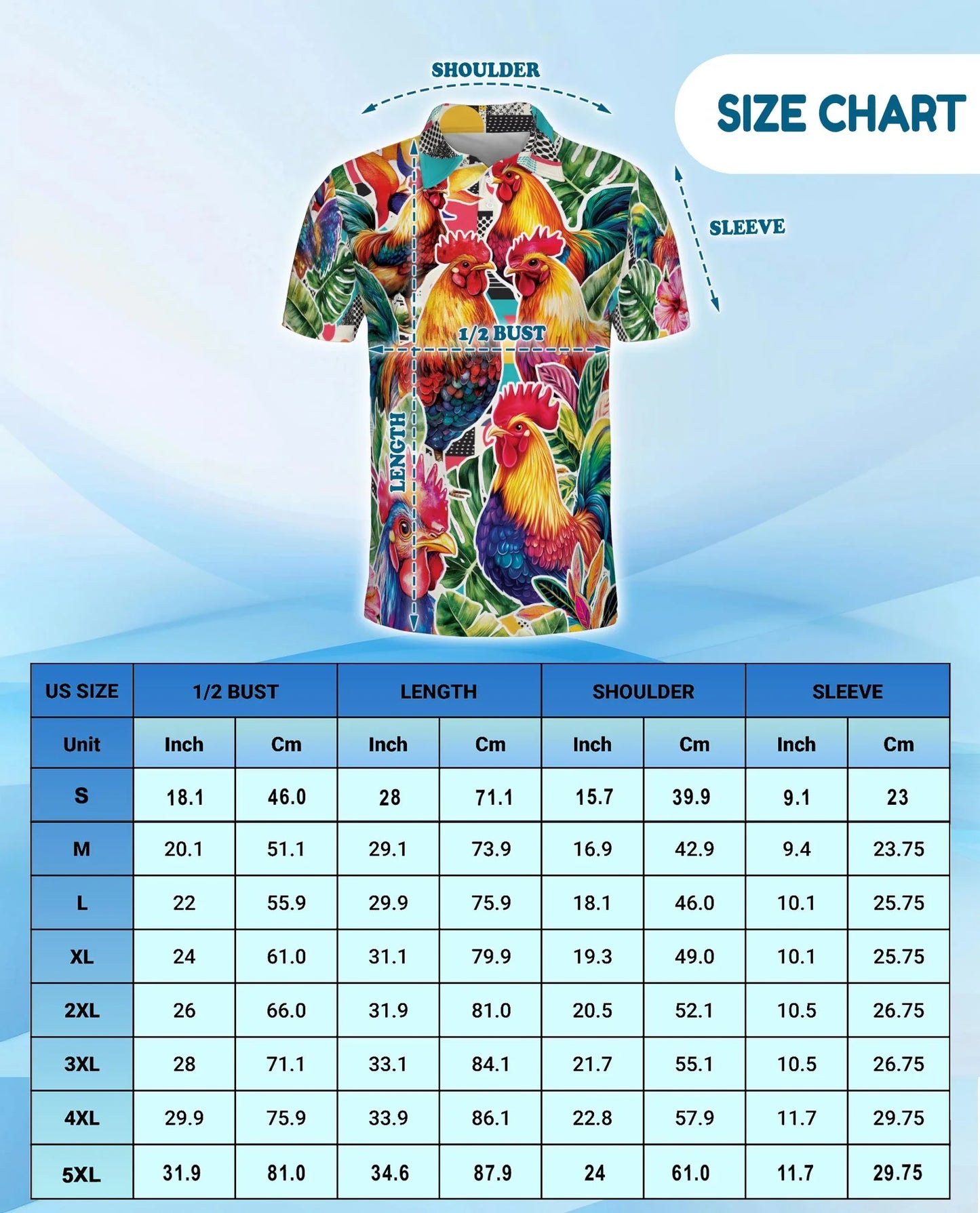 Tropical Rooster Polo Shirt for Men, Colorful Farm Animal Style | Azhawaiian