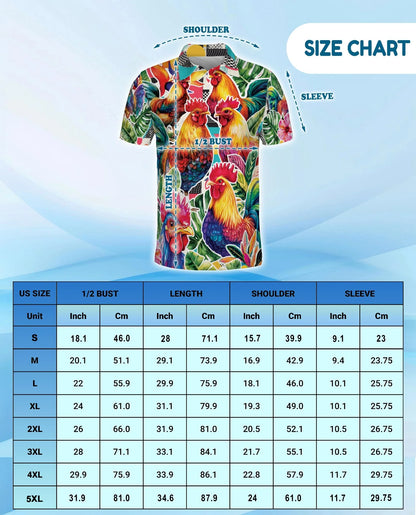 Tropical Rooster Polo Shirt for Men, Colorful Farm Animal Style | Azhawaiian