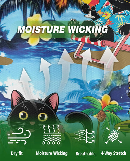 Tropical Black Cat 3D Polo Shirt for Men, Hawaiian Beach Cartoon Style | Azhawaiian