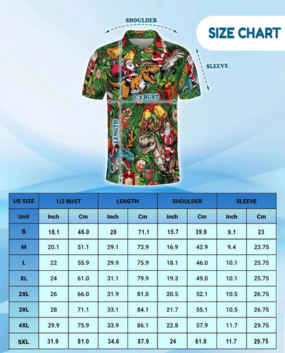 Christmas Dinosaur 3D Polo Shirt for Men, Funny Santa T Rex Holiday Style | Azhawaiian