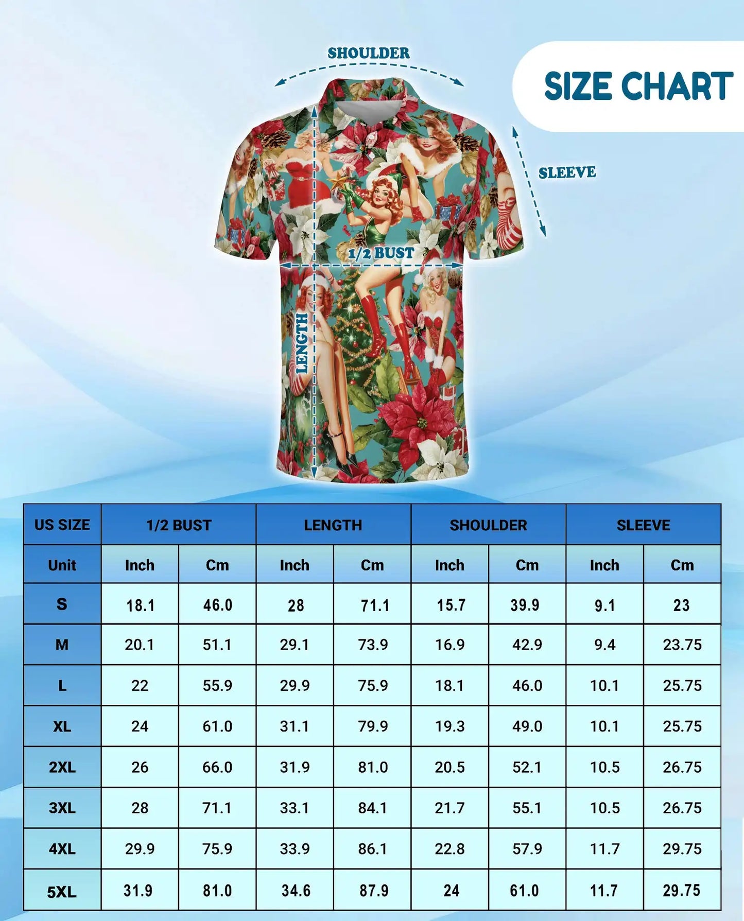 Vintage Christmas Pin Up Girl 3D Polo Shirt for Men, Retro Holiday Style | Azhawaiian