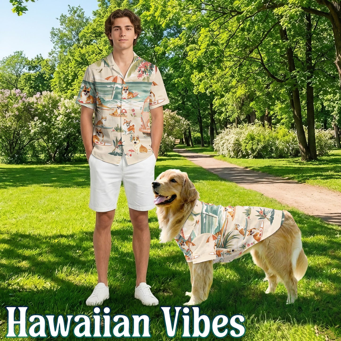 Corgi Matching Dog Owner Hawaiian Shirts, Funny Pet Aloha Shirt for Beach Vacation - Azhawaiian