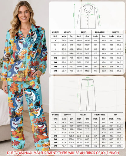 Thanksgiving Shark Pajama Set for Women – Funny Fall Print