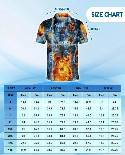 Flaming Electric Guitar Polo Shirt for Men - Rock Music Fire Guitar | Azhawaiian
