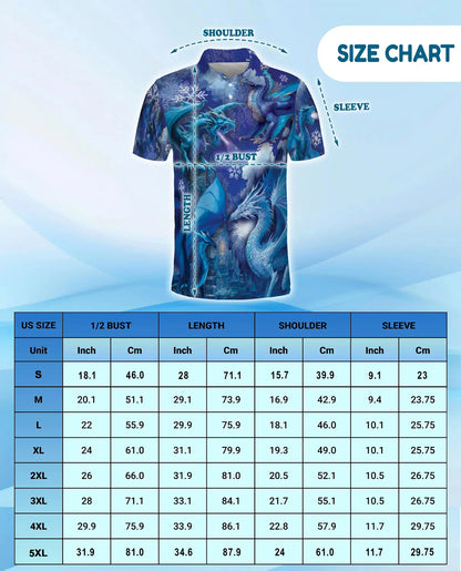 Blue Ice Dragon Polo Shirt for Men, Winter Fantasy Design | Azhawaiian