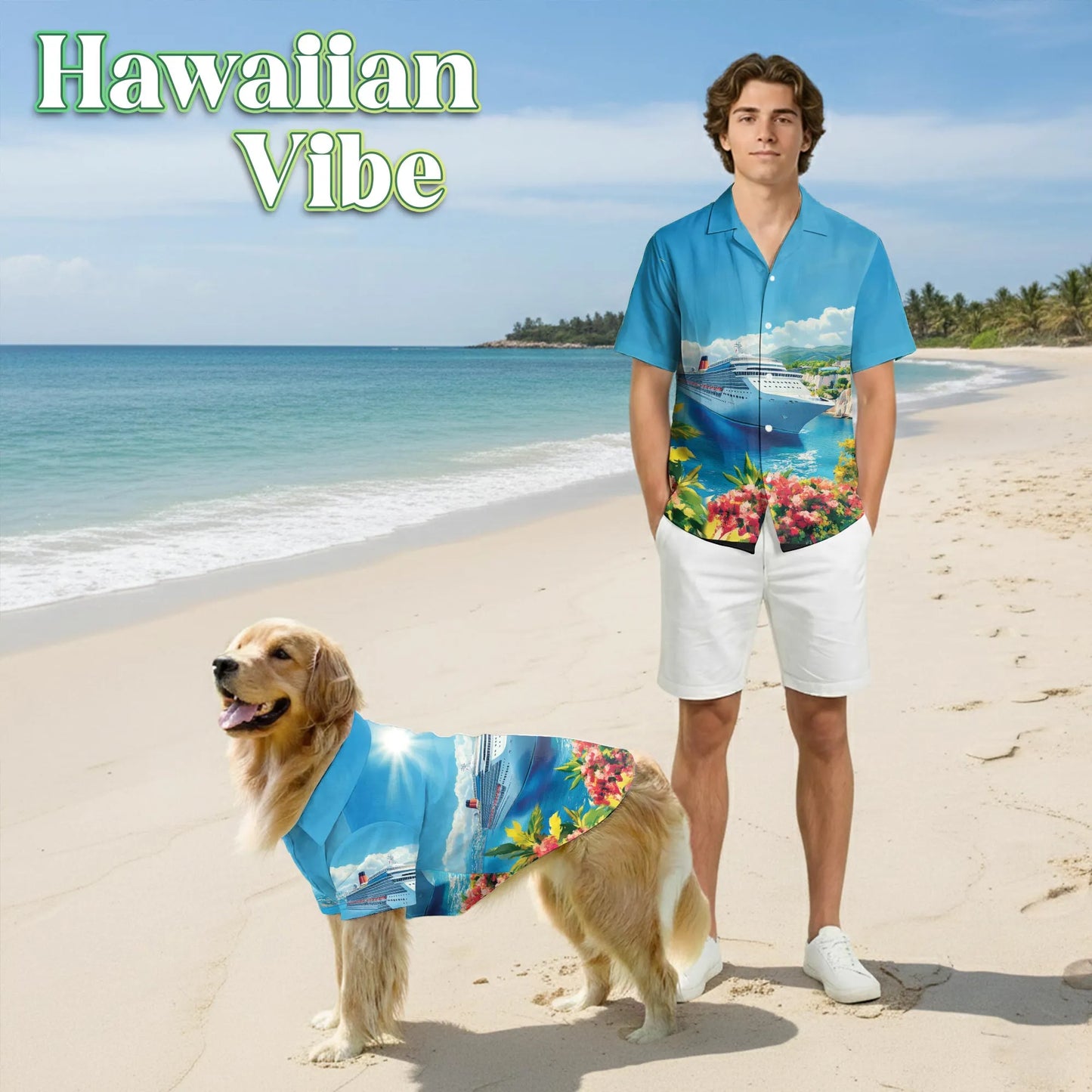 US Cruise Ship Travel Scene Matching Dog Owner Hawaiian Shirts, Funny Pet Aloha Shirt for Beach Vacation - Azhawaiian