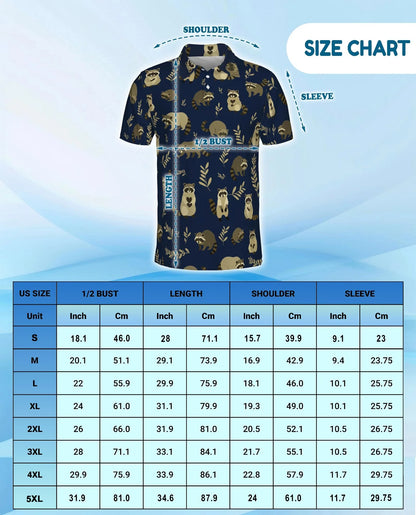 Raccoon Pattern Polo Shirt for Men, Cute Wildlife Animal Style | Azhawaiian