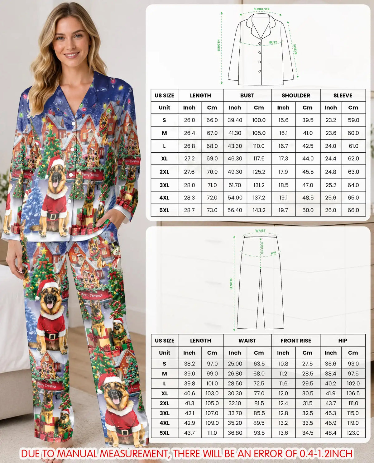 German Shepherd Christmas Pajama Set for Women – Santa Dog Print