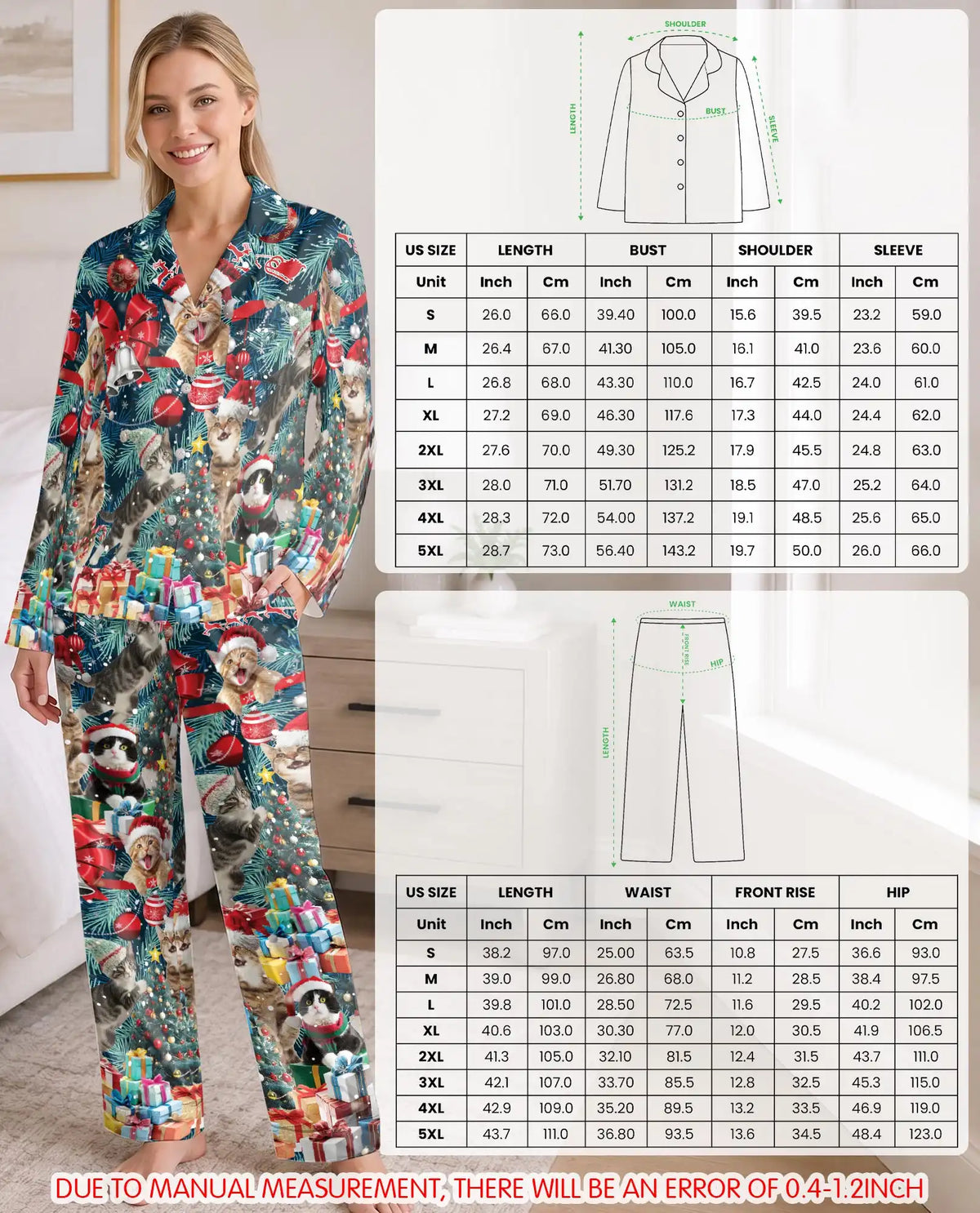Christmas Kittens Pajama Set for Women – Festive Cats & Gift Boxes Print
