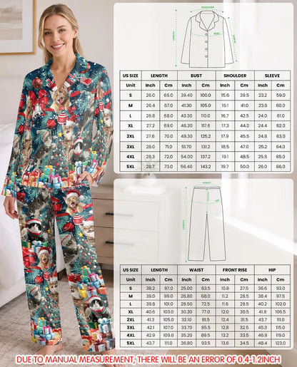 Christmas Kittens Pajama Set for Women – Festive Cats & Gift Boxes Print