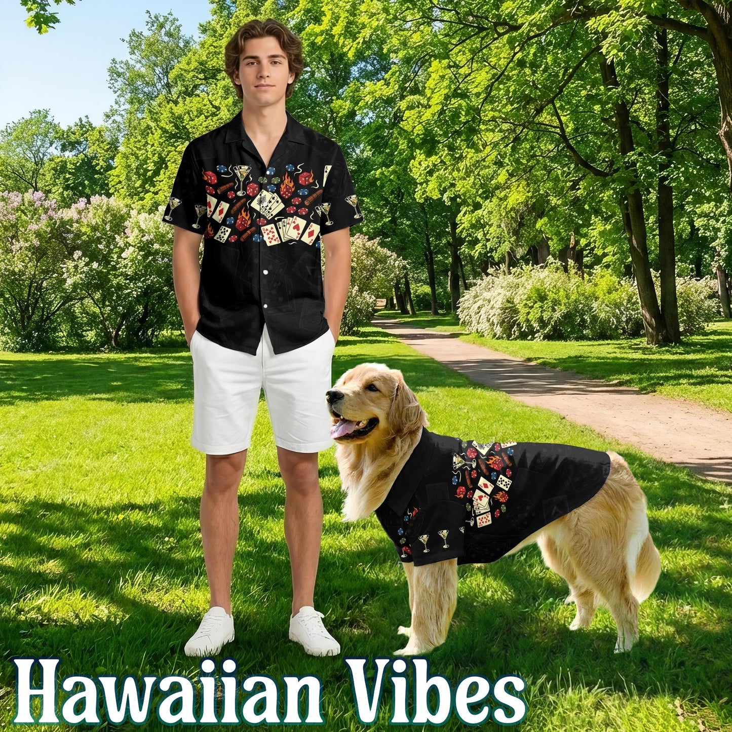 Poker Theme Matching Dog Owner Hawaiian Shirts, Funny Pet Aloha Shirt for Beach Vacation - Azhawaiian