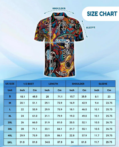 Dia de los Muertos Guitar Polo Shirt - Colorful Fiesta Style | Azhawaiian