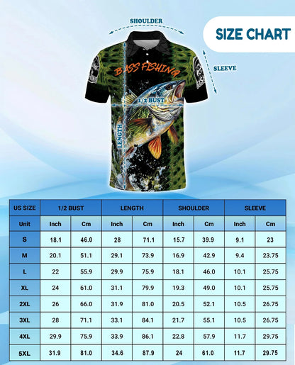 Bass Fishing Green 3D Polo Shirt for Men, Outdoor Angler Style | Azhawaiian