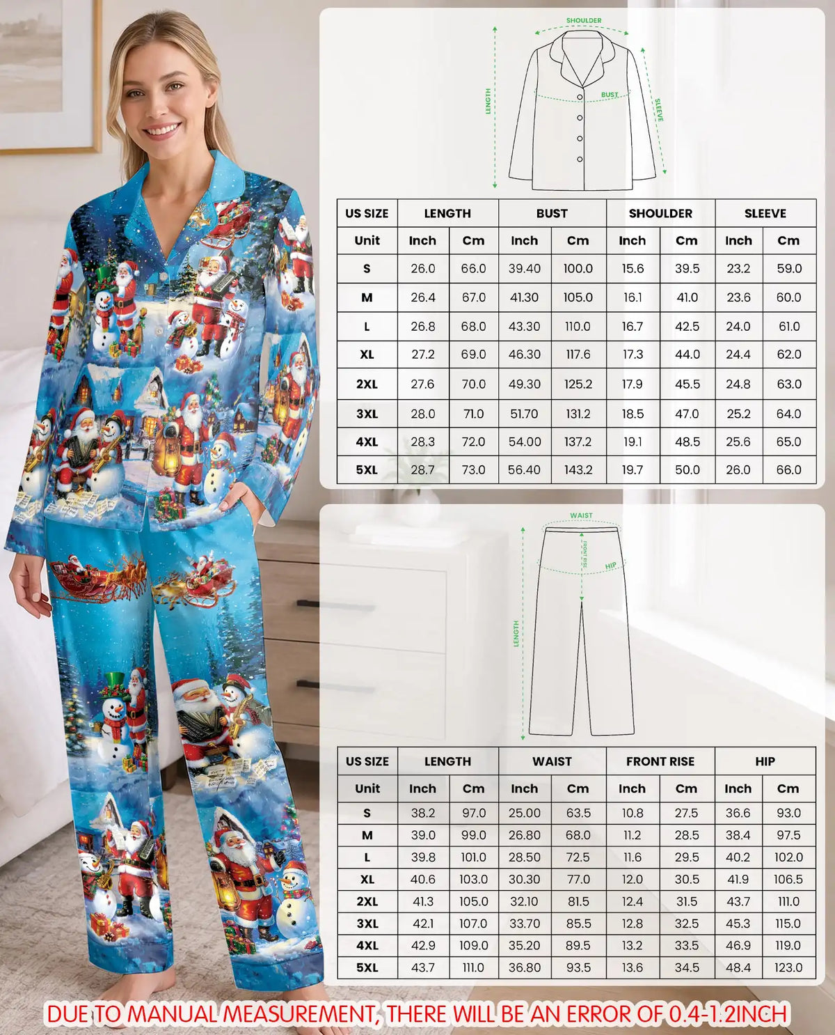 Santa & Snowman Christmas Pajama Set for Women – Snowy Village Music Print