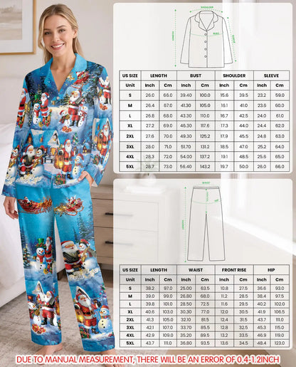 Santa & Snowman Christmas Pajama Set for Women – Snowy Village Music Print