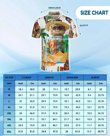 Funny Beach Cat Polo Shirt - Tropical Hawaiian Vacation Kitty Design | Azhawaiian
