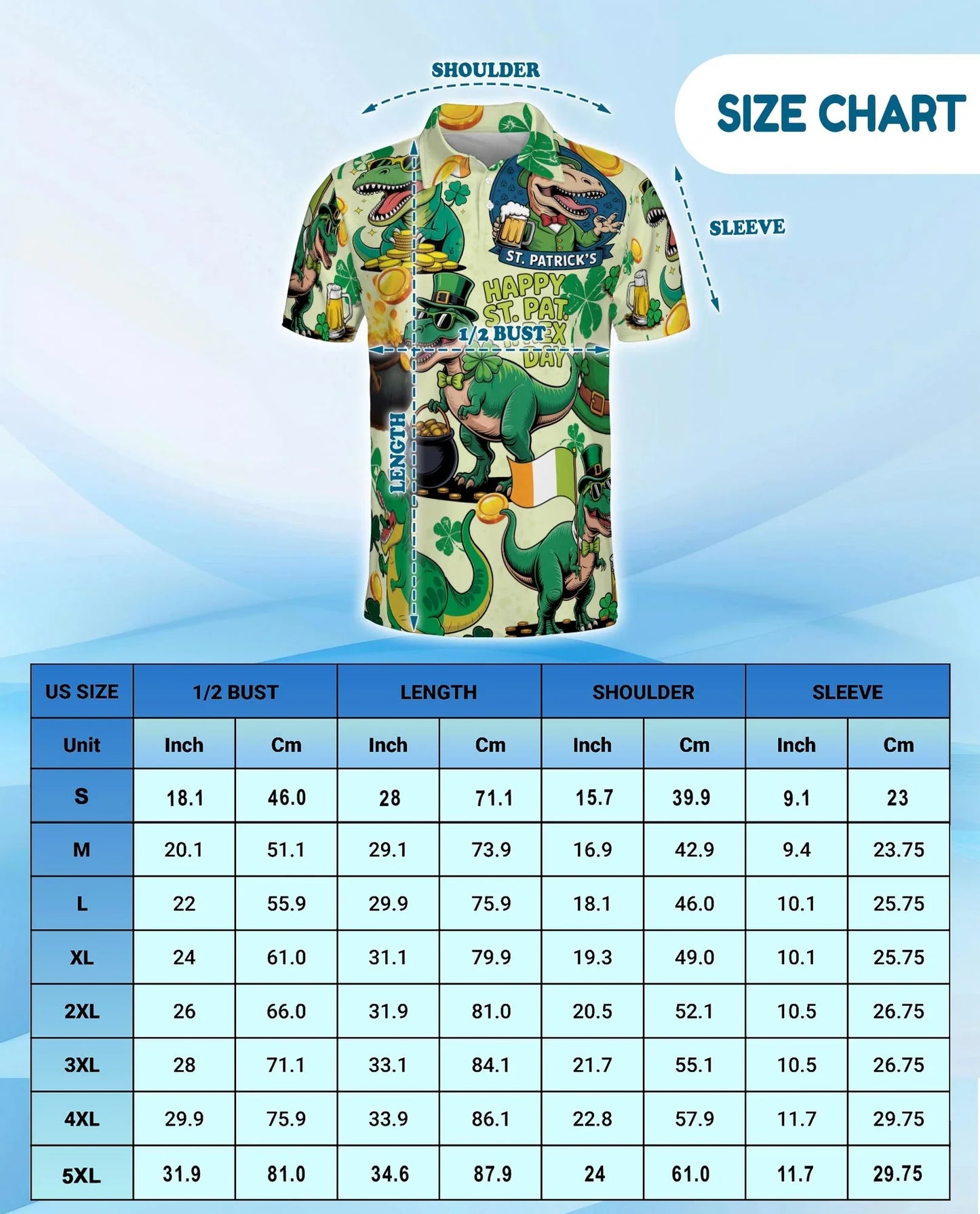 St. Patrick's Day Dinosaur Polo Shirt for Men, Funny Irish Holiday Style | Azhawaiian