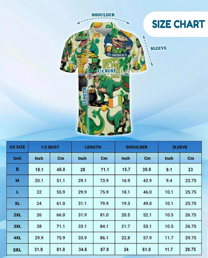 St. Patrick's Day Dinosaur Polo Shirt for Men, Funny Irish Holiday Style | Azhawaiian