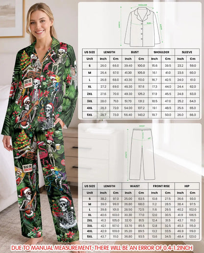 Tropical Christmas Skeleton Pajama Set for Women – Gothic Holiday Print
