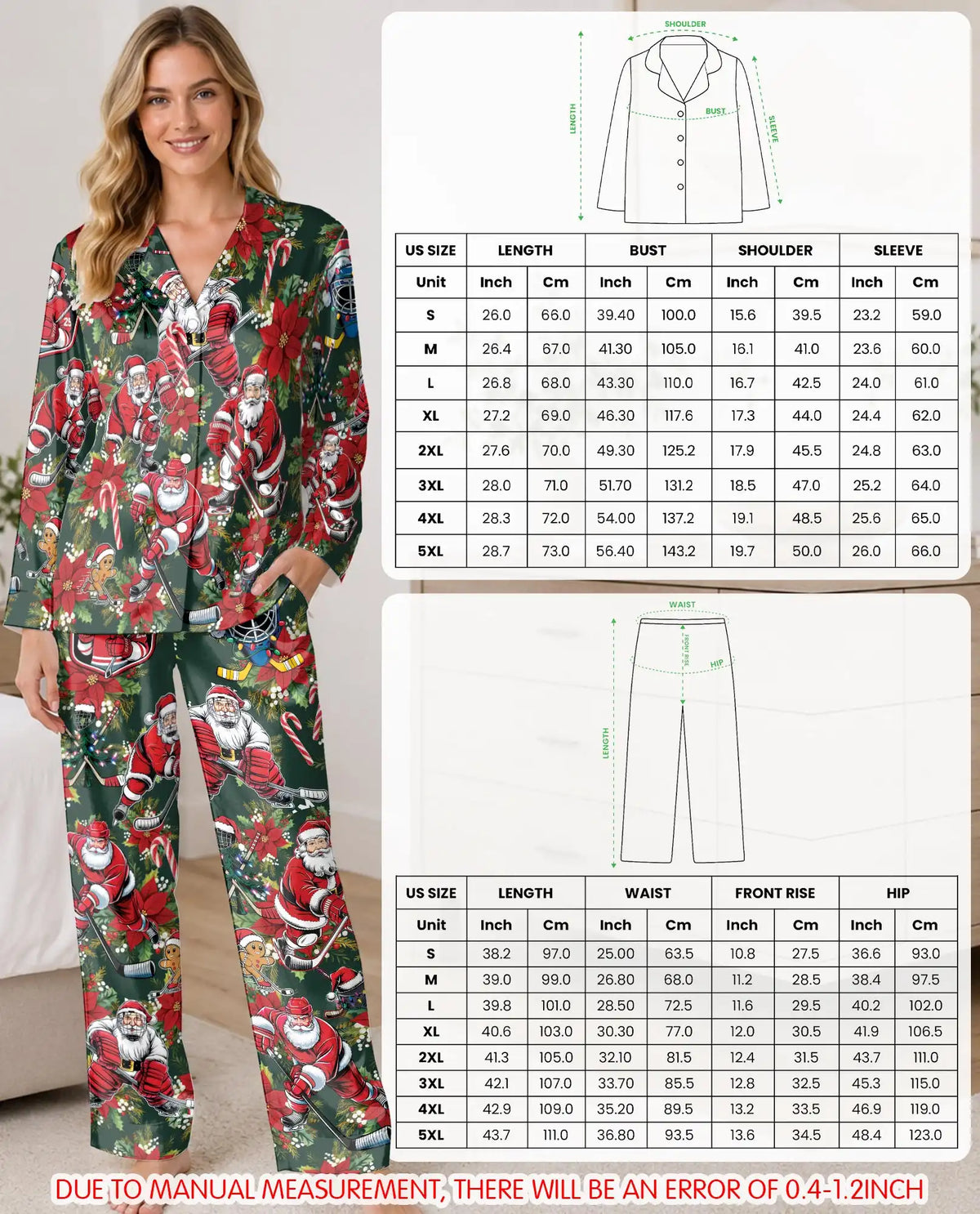 Christmas Hockey Santa Pajama Set for Women – Festive Sports Print