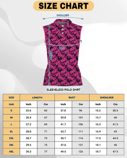 Pink Butterfly Print Sleeveless Polo Shirt for Women | Azhawaiian