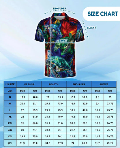 Vibrant Sea Turtle Polo Shirt for Men, Colorful Ocean Design | Azhawaiian