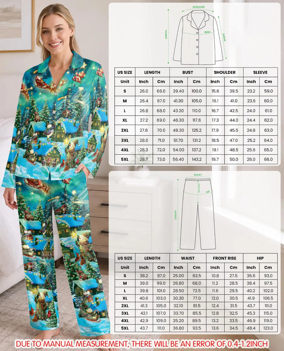 Christmas Snowy Cabin Pajama Set for Women – Winter Village Print