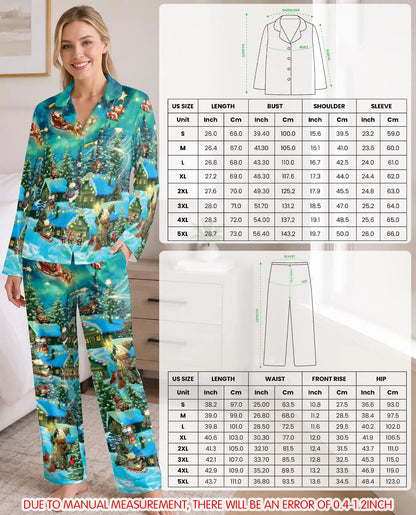 Christmas Snowy Cabin Pajama Set for Women – Winter Village Print