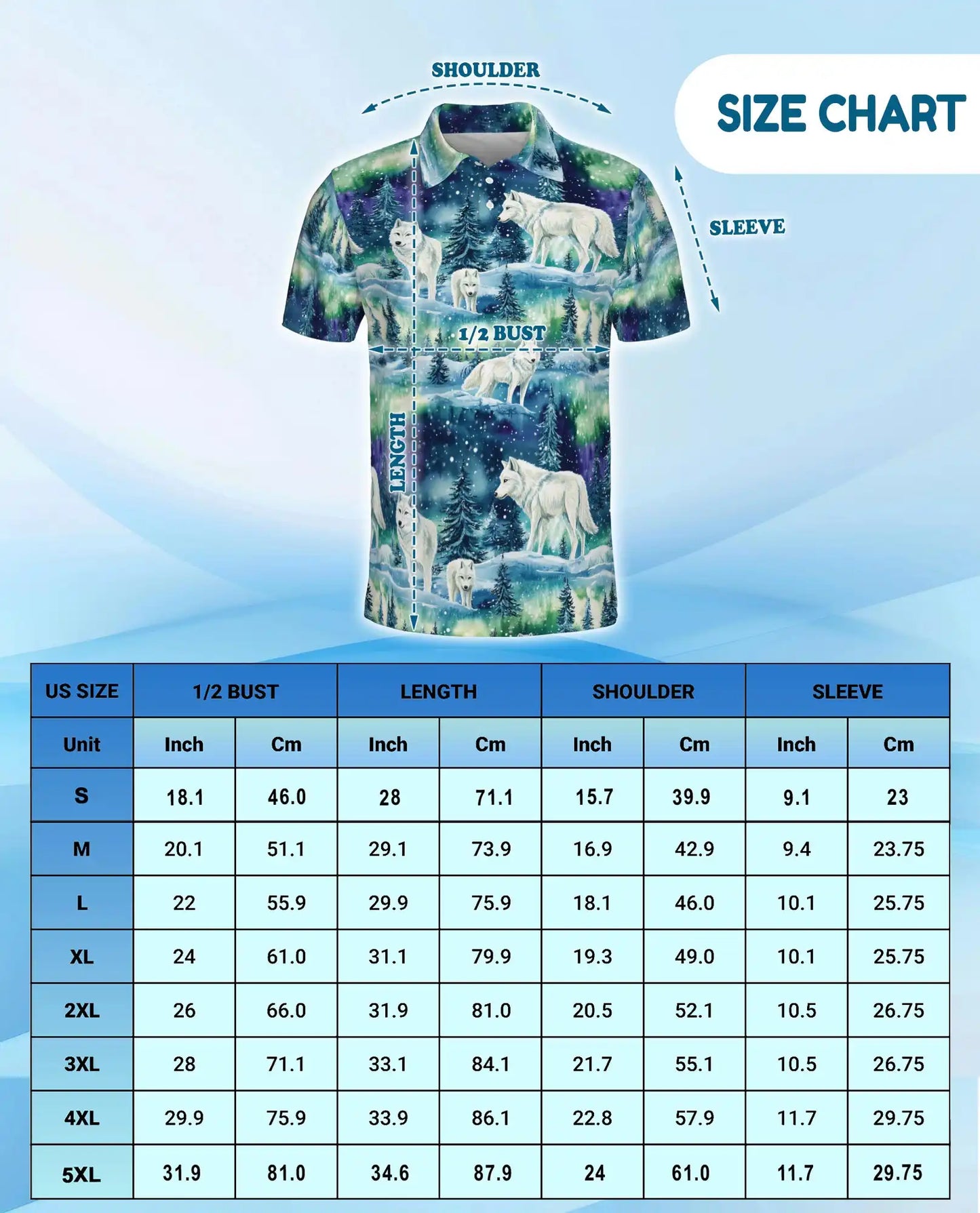 Wolf Aurora Polo Shirt, Northern Lights Winter Scene | Azhawaiian