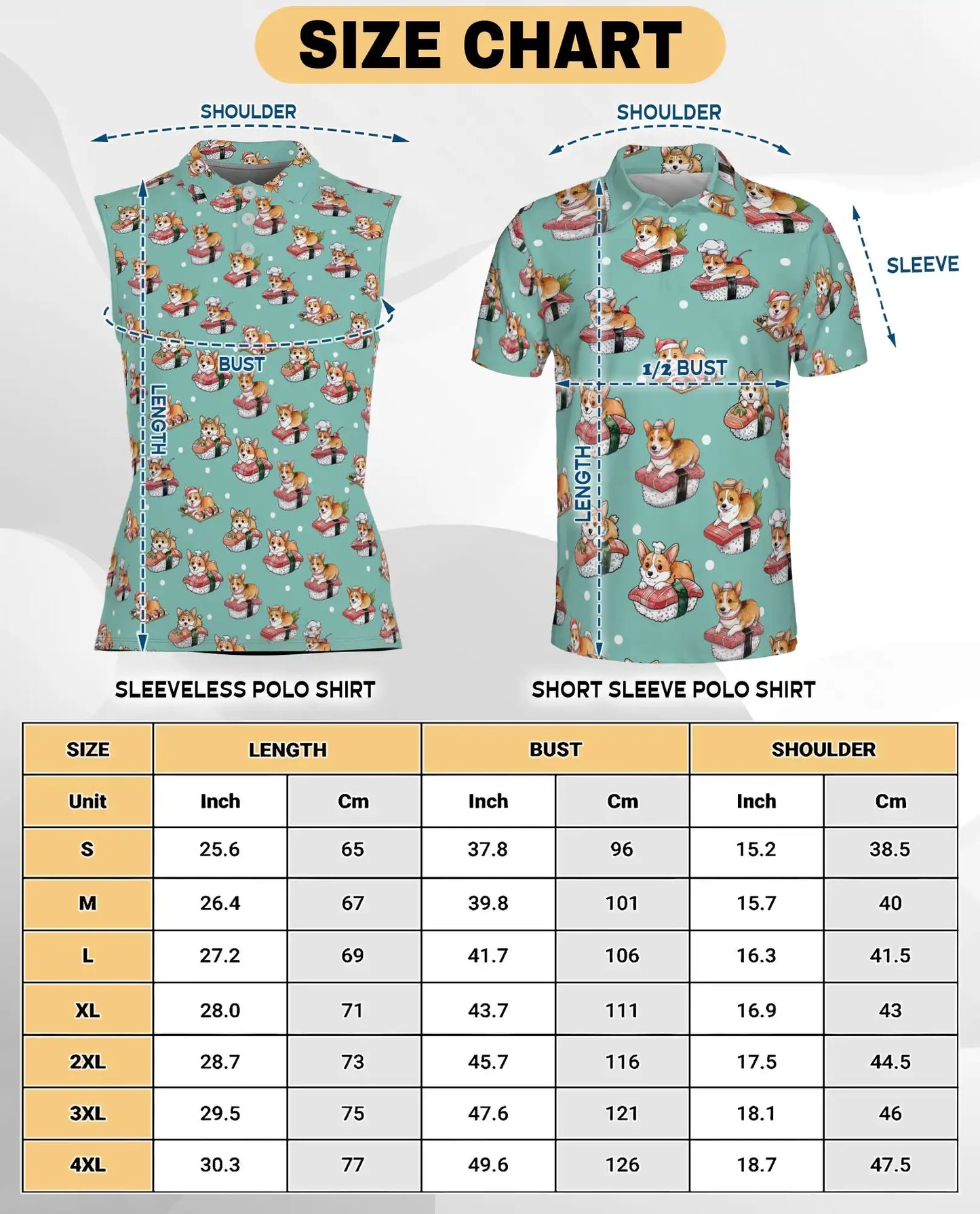 Corgi Sushi Print Sleeveless Polo Shirt for Women, Cute Dog Food Lover Style | Azhawaiian