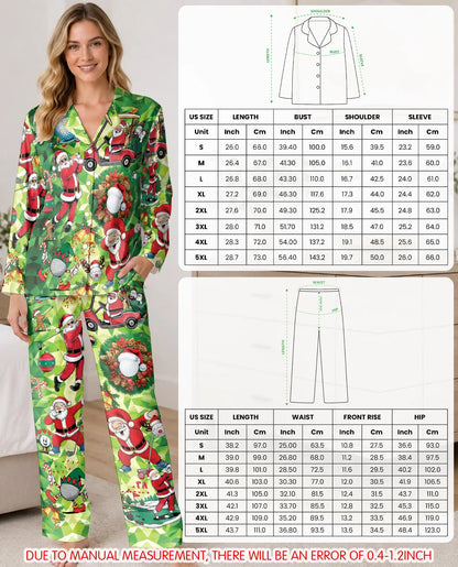Christmas Golf Pajama Set for Women – Santa Golfer & Golf Cart Print