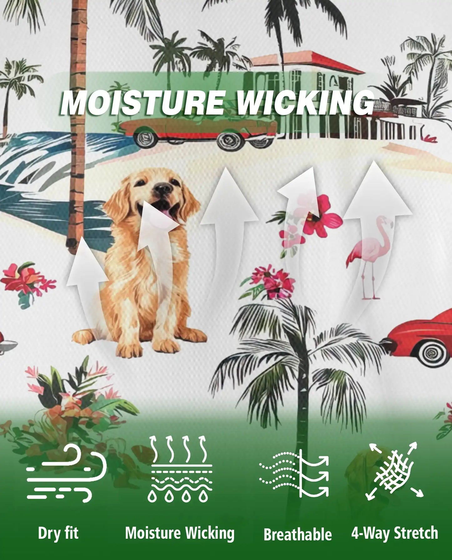 Golden Retriever Tropical 3D Polo Shirt for Men, Beach Vacation Island Style | Azhawaiian