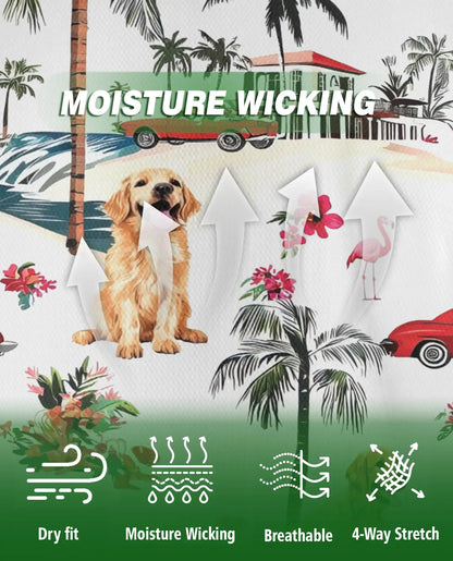 Golden Retriever Tropical 3D Polo Shirt for Men, Beach Vacation Island Style | Azhawaiian