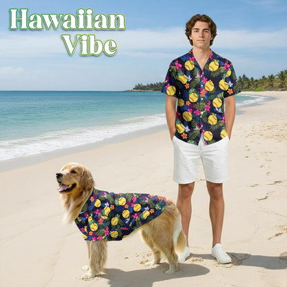 Softball Flower Tropical Print Matching Dog Owner Hawaiian Shirts, Funny Pet Aloha Shirt for Beach Vacation - Azhawaiian