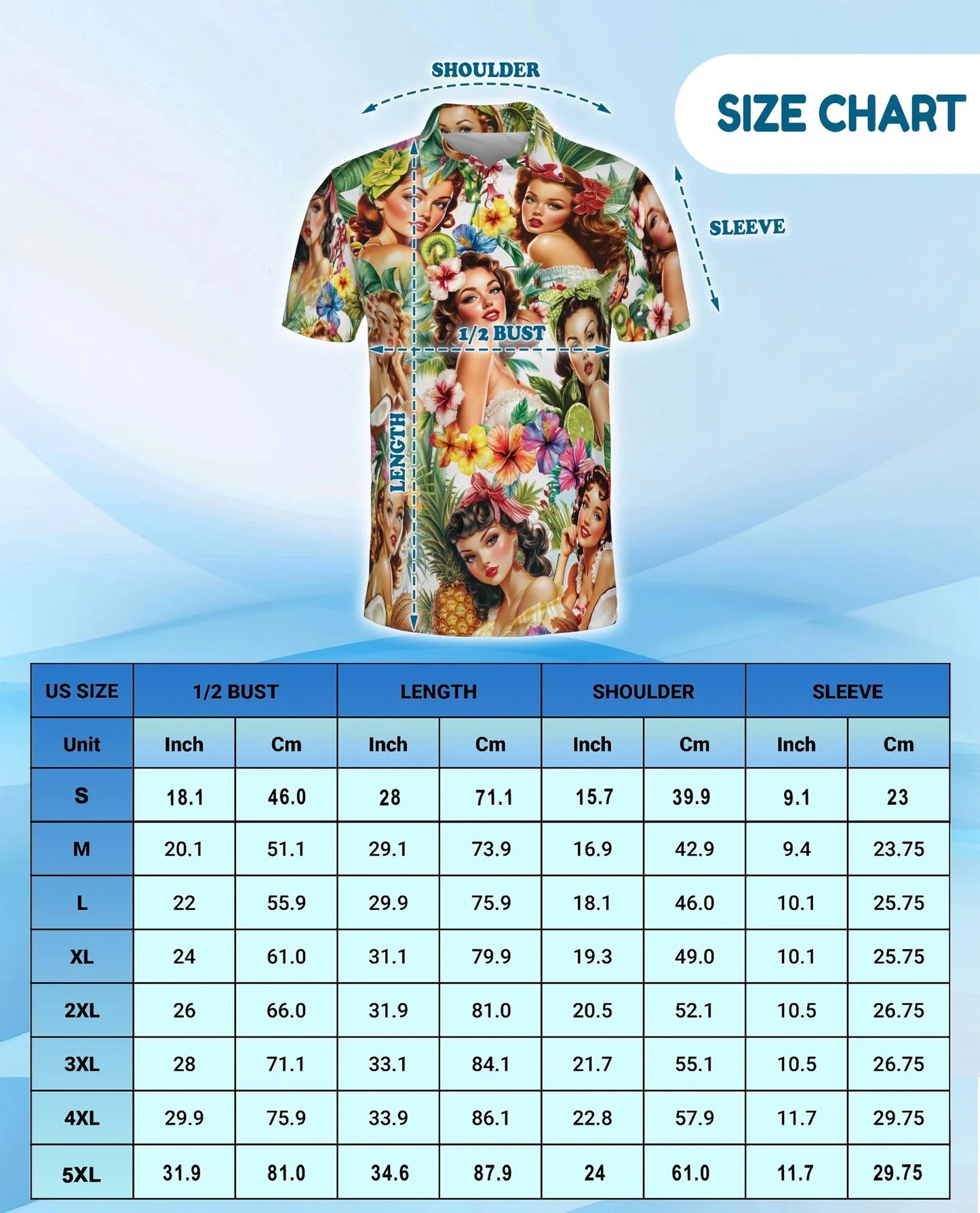 Tropical Pinup Girl Polo Shirt for Men, Retro Summer Beach Style | Azhawaiian