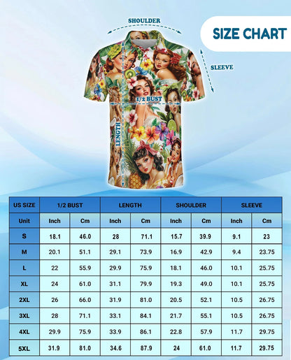 Tropical Pinup Girl Polo Shirt for Men, Retro Summer Beach Style | Azhawaiian