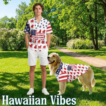 Pug Flag Matching Dog Owner Hawaiian Shirts, Funny Pet Aloha Shirt for Beach Vacation - Azhawaiian