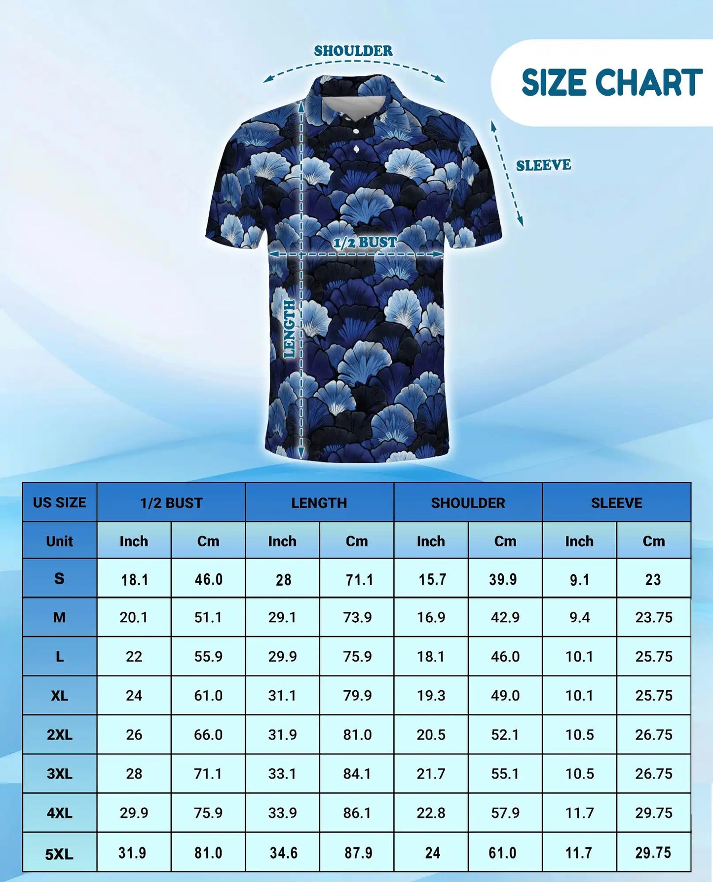 Blue Ginkgo Polo Shirt for Men, Elegant Botanical Style | Azhawaiian