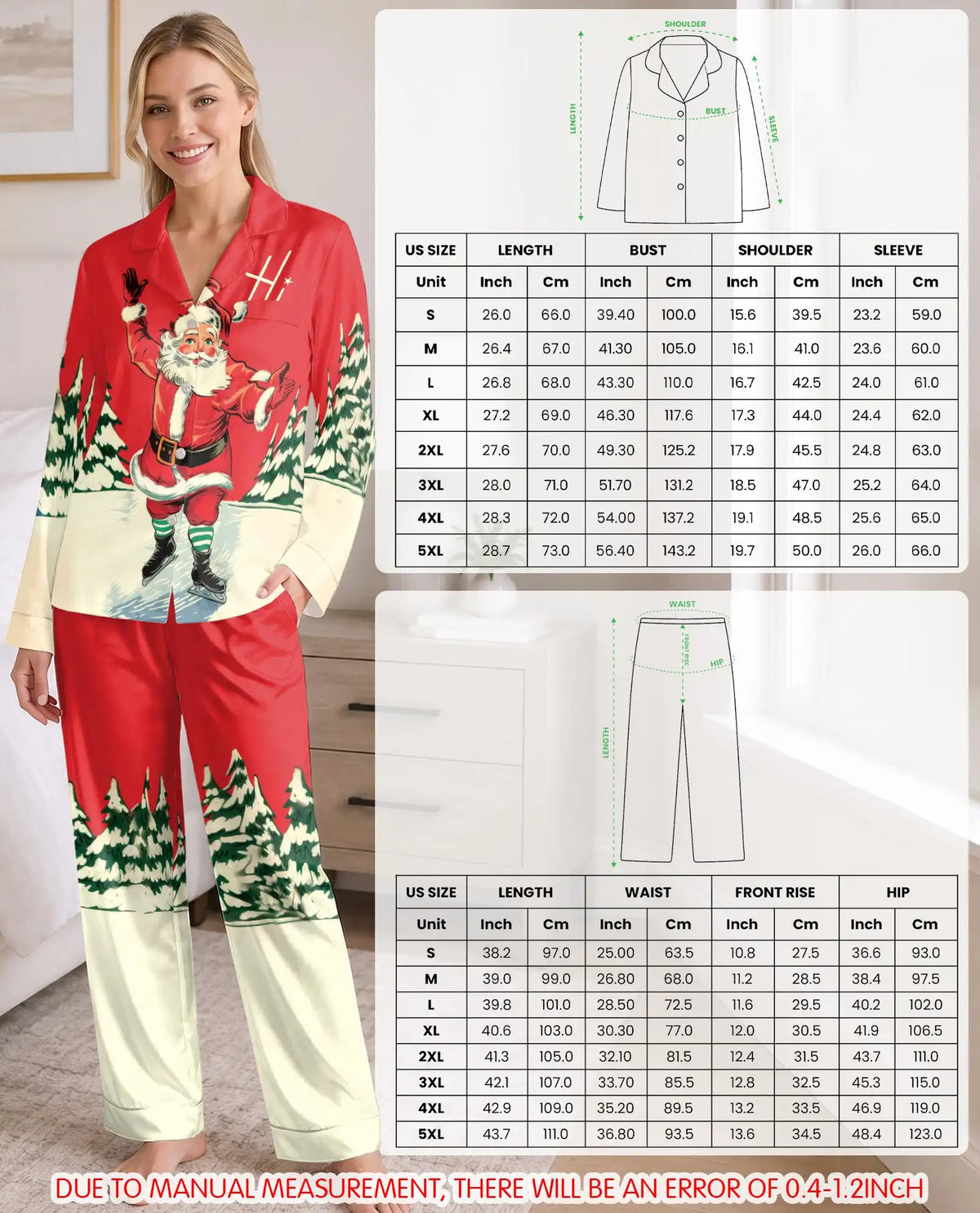 Ice Skating Santa Christmas Pajama Set for Women – Vintage Winter Print