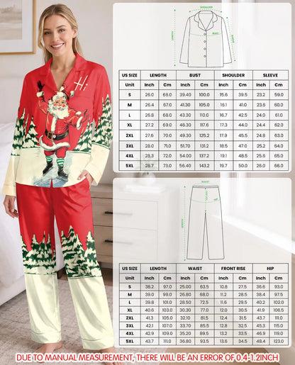 Ice Skating Santa Christmas Pajama Set for Women – Vintage Winter Print