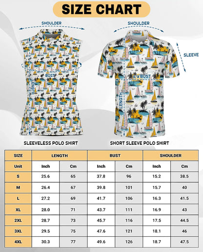 Tropical Sailboat And Palm Tree Pattern Sleeveless Polo Shirt for Women | Azhawaiian
