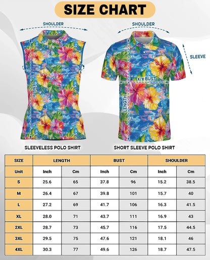 Hibiscus Seas Blue Sleeveless Polo Shirt for Women | Azhawaiian