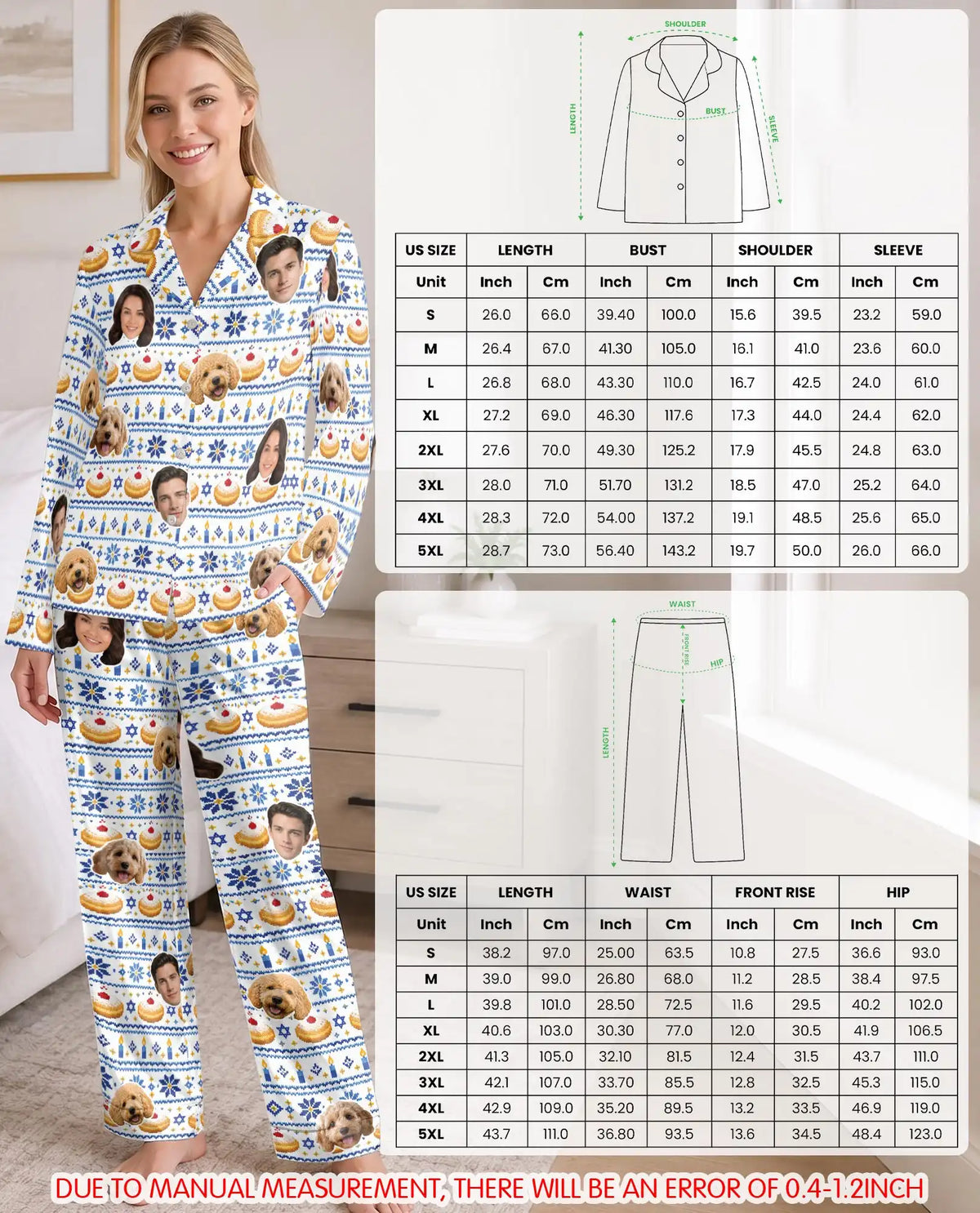 Personalized Hanukkah Sufganiyot Pajamas for Women – Custom Face & Pet Photo Print