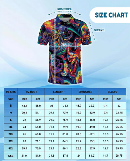 Psychedelic Octopus Polo Shirt, Colorful Ocean Style | Azhawaiian