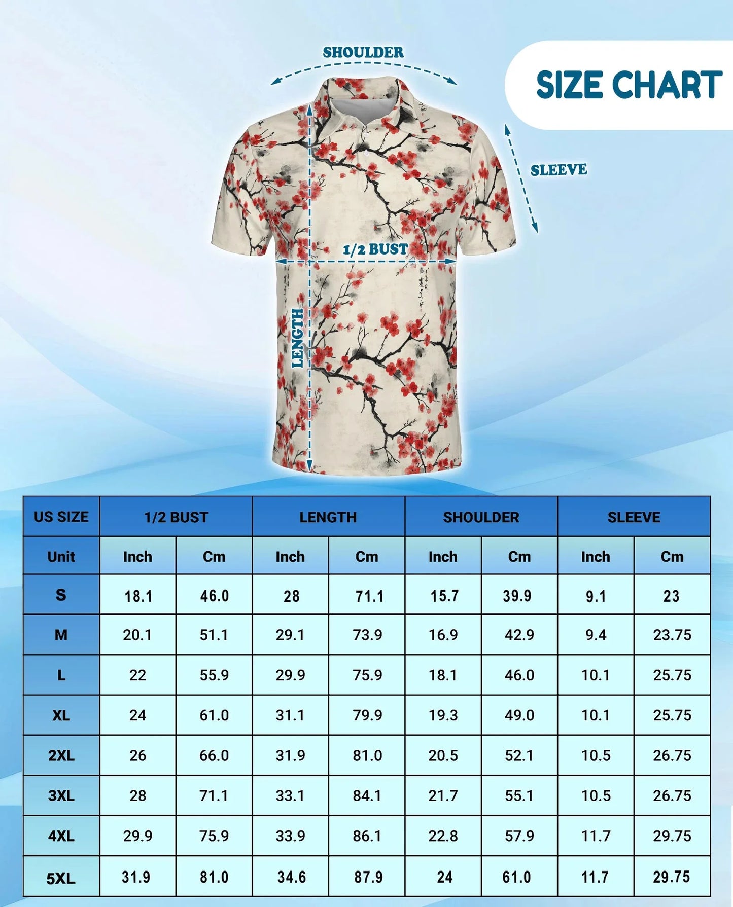 Red Cherry Blossom Branches Polo Shirt for Men, Japanese Sakura Style | Azhawaiian