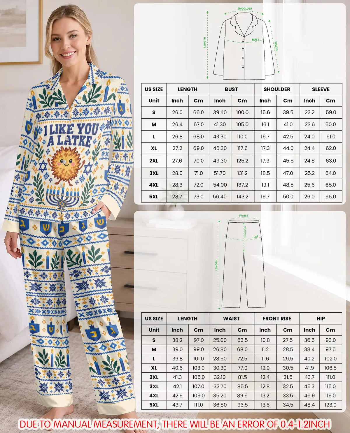 I Like You A Latke Hanukkah Pajama Set for Women – Cute Latke & Fair Isle Print